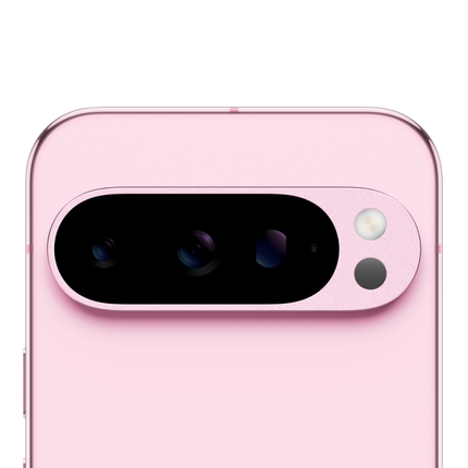 Google Pixel 9 Pro XL, pink, closeup of rear camera module angled