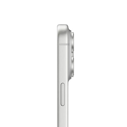 Apple iPhone 17 Pro Max, silver, side view showing volume and action buttons