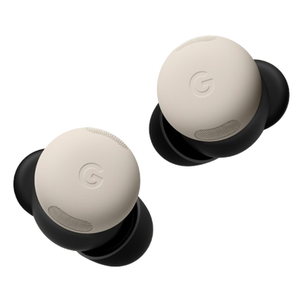 Google Pixel Buds Pro 2, beige/porcelain, two earbuds angled view