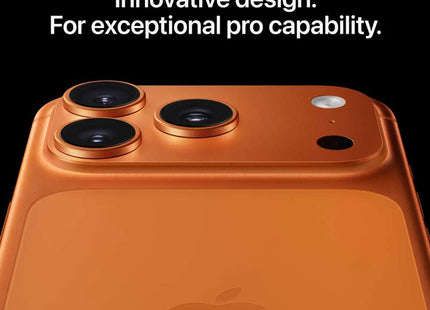 Apple iPhone 17 Pro Max, orange, angled rear back close-up