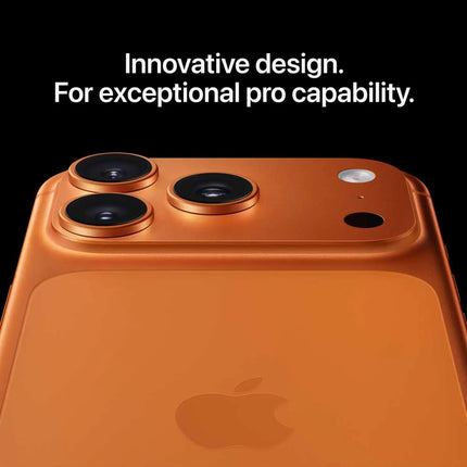 Apple iPhone 17 Pro Max, orange, angled rear back close-up