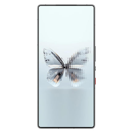 REDMAGIC 10 Pro, silver/transparent, front view showing butterfly screen design