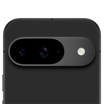 Google Pixel 9 5G, obsidian/black, closeup of rear camera module angled