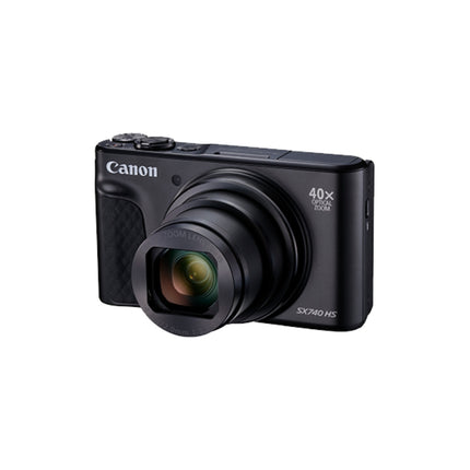 Canon PowerShot SX740 HS, black, front angled view screen closed