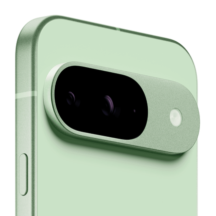 Google Pixel 9 5G, mint green, closeup of rear camera bar