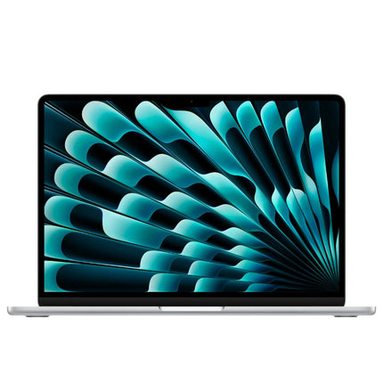 MacBook Air 13-inch 2025 M4, silver, open front view with screen on