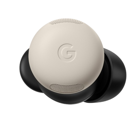 Google Pixel Buds Pro 2, beige/porcelain, single earbud top-down view