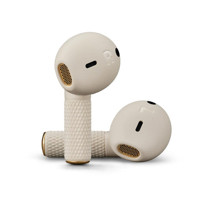 Marshall Minor IV True Wireless Earbuds, cream/ivory, close-up angled view of earbud tips