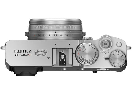 Fujifilm X100VI, silver/black, top-down view