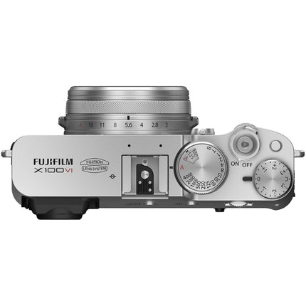 Fujifilm X100VI, silver/black, top-down view