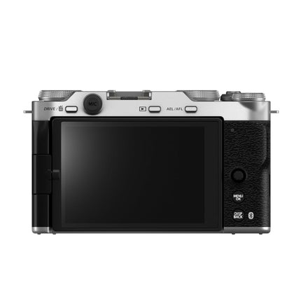 Fujifilm X-M5, silver, top-down rear view with tilting screen