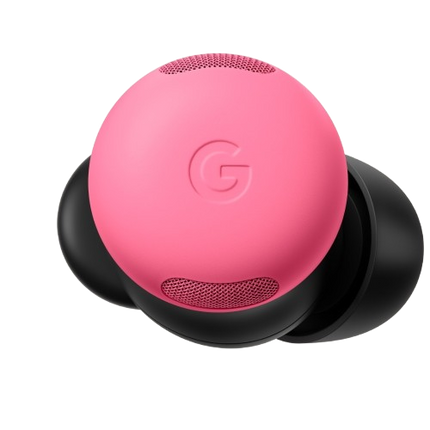 Google Pixel Buds Pro 2, pink/coral, single earbud top-down view