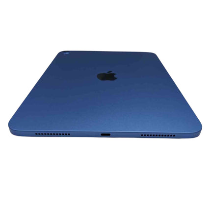 Apple iPad 11-inch (2025, 11th Gen), blue, top angled view showing bottom edge