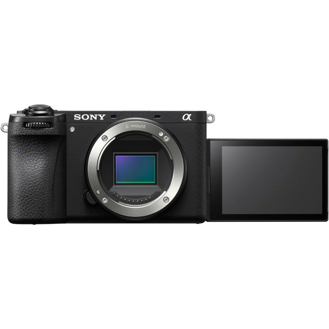 Sony Alpha 6700 APS-C Mirrorless Camera, black, rear view with LCD extended