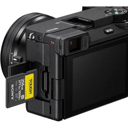 Sony Alpha 6700 APS-C Mirrorless Camera, black, right side view showing card slot open