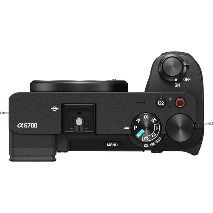 Sony Alpha 6700 APS-C Mirrorless Camera, black, top view showing controls and dial