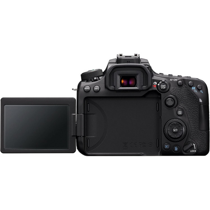 Canon EOS 90D DSLR Camera, black, rear view with tilting LCD extended