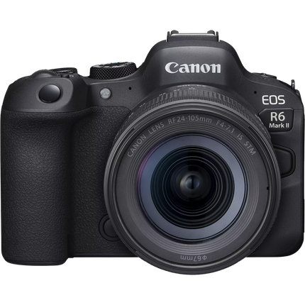 Canon EOS R6 Mark II with RF 24-105mm f/4-7.1 lens, black, front view