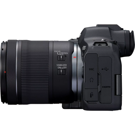 Canon EOS R6 Mark II with RF 24-105mm f/4-7.1 lens, black, right side view