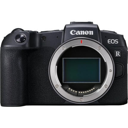 Canon EOS RP, black, front view, body only, sensor exposed