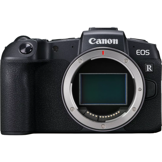 Canon EOS RP, black, front view, body only, sensor exposed