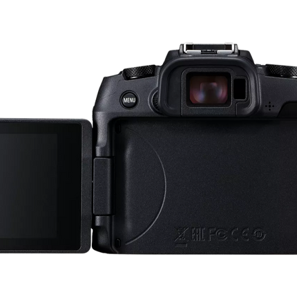 Canon EOS RP, black, rear view with LCD display flipped open/out