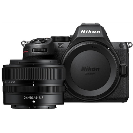 Nikon Z5 II Full-Frame Mirrorless Camera, black, infographic box contents card