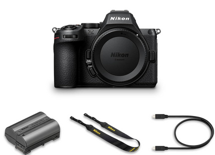 Nikon Z5 II Full-Frame Mirrorless Camera, black, infographic box contents card