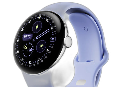 Google Pixel Watch 4 Smartwatch with Actua 360 Display in Iris — angled view