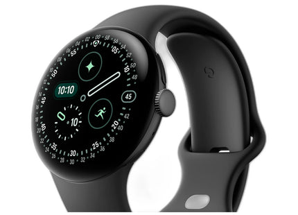Google Pixel Watch 4 Smartwatch with Actua 360 Display in Obsidian — angled view