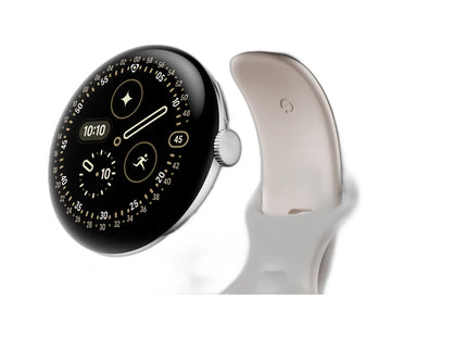 Google Pixel Watch 4 Smartwatch with Actua 360 Display in Porcelain — angled view