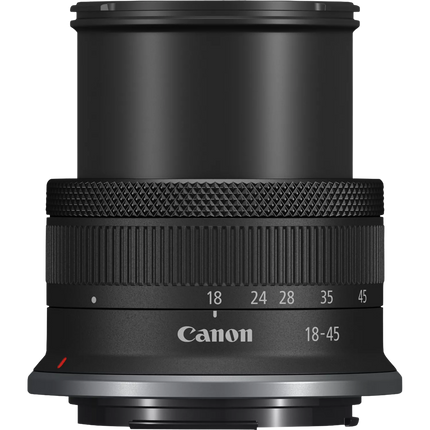 Canon RF-S 18-45mm F4.5-6.3 IS STM kit lens, angled view