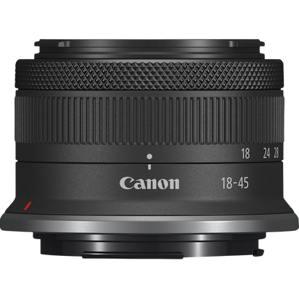 Canon RF-S 18-45mm F4.5-6.3 IS STM kit lens, angled side view