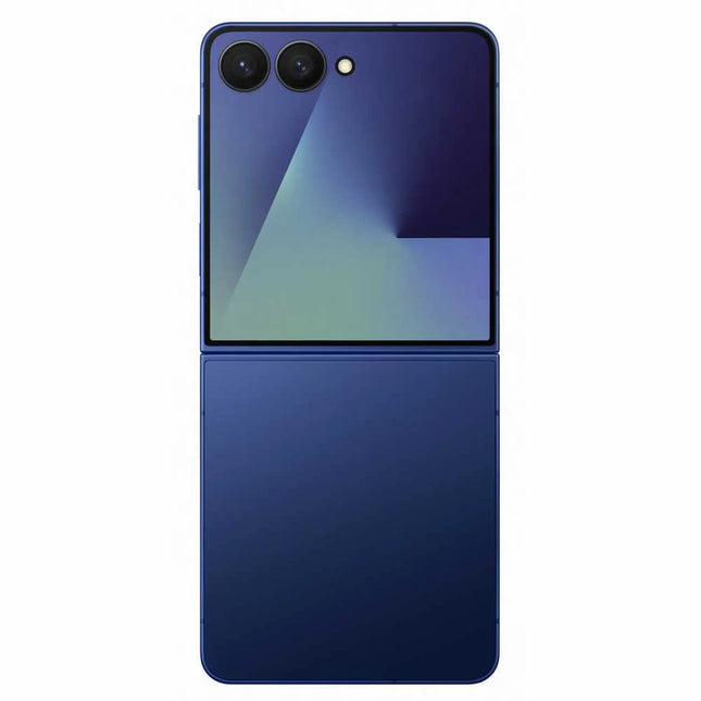 Samsung Galaxy Z Flip7, navy blue, back closed view showing camera module