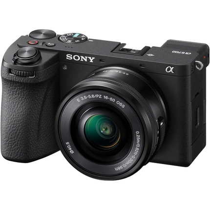 Sony Alpha 6700 APS-C Mirrorless Camera, black, front view with 16-50mm lens
