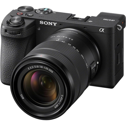 Sony Alpha 6700 APS-C Mirrorless Camera, black, angled front view with 18-135mm lens