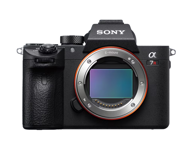 Sony Alpha 7R III, black, front view, body only, sensor exposed