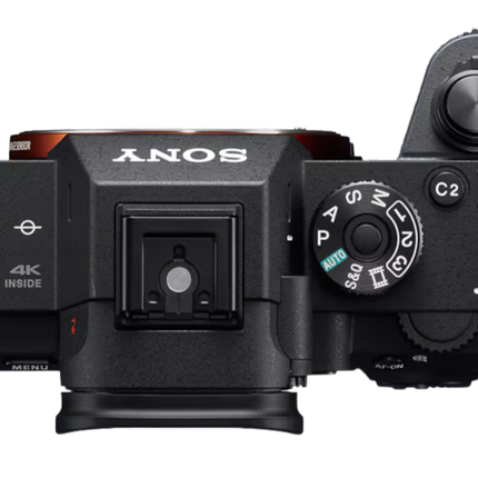 Sony Alpha 7R III, black, top view showing dials and controls