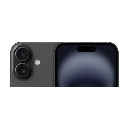 Apple iPhone 16 in Black, angled side view of camera and display edge