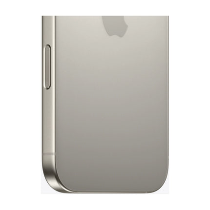 Apple iPhone 16 Pro in Natural Titanium, rear view of triple-camera system