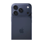 Apple iPhone 17 Pro in Deep Blue, rear view showing triple-camera plateau and Apple logo
