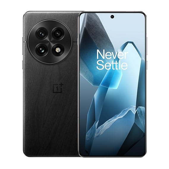 OnePlus 13, black, front and back view pair showing display and camera module