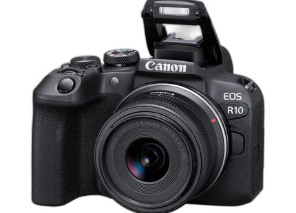 Canon EOS R10 with RF-S 18-45mm Lens — angled view