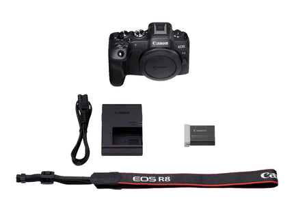 Canon EOS R8 mirrorless camera, accessories