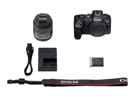 Canon EOS R8 with RF 24-50mm lens, side view