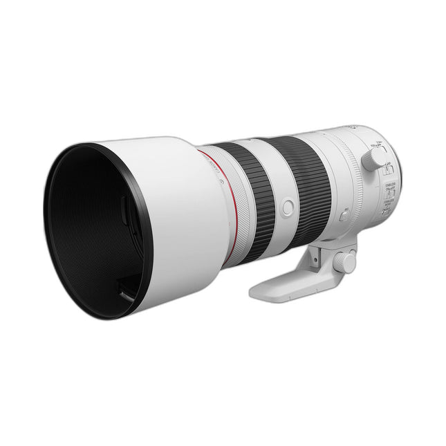 Canon RF 70-200mm f/2.8 L IS USM Z – Telephoto Zoom Lens in White — angled view