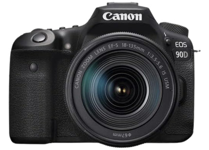 Canon EOS 90D DSLR with 18-135mm lens rear angled view