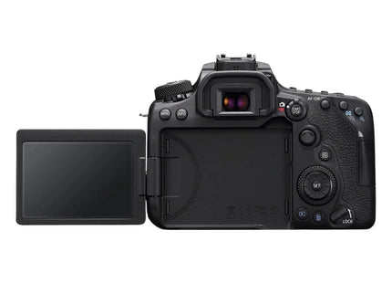 Canon EOS 90D DSLR with 18-135mm lens top view