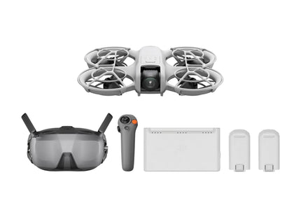 DJI Neo Motion Fly More Combo contents: drone, DJI Goggles N3, RC Motion controller and batteries