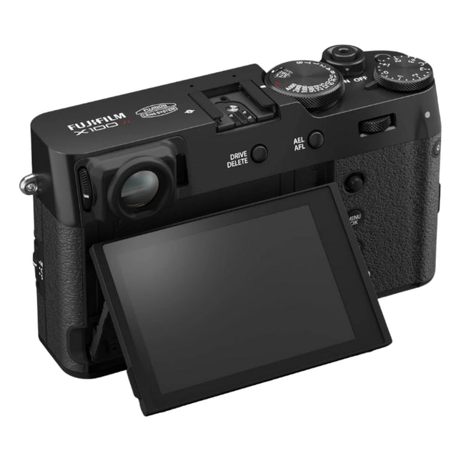Fujifilm X100VI camera, black, rear display view